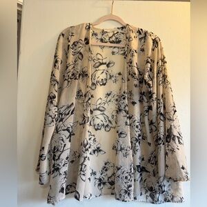 Audrey 3+1 Black Floral Sheer Open Kimono